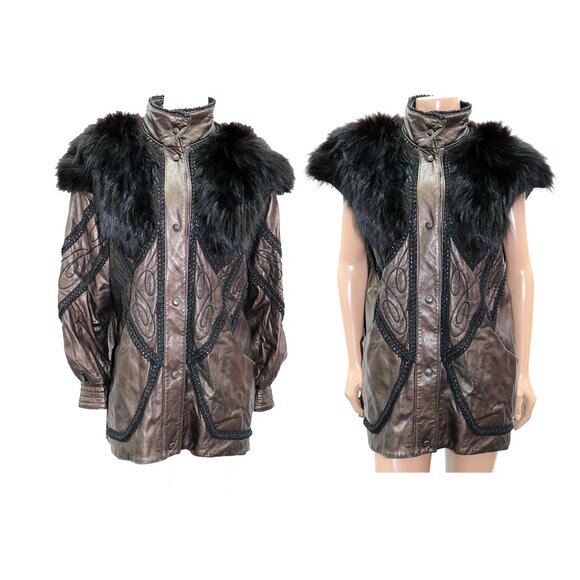 RARE 80s NORMA Canada Detachable FUR Leather Coat OS - Picture 1 of 7